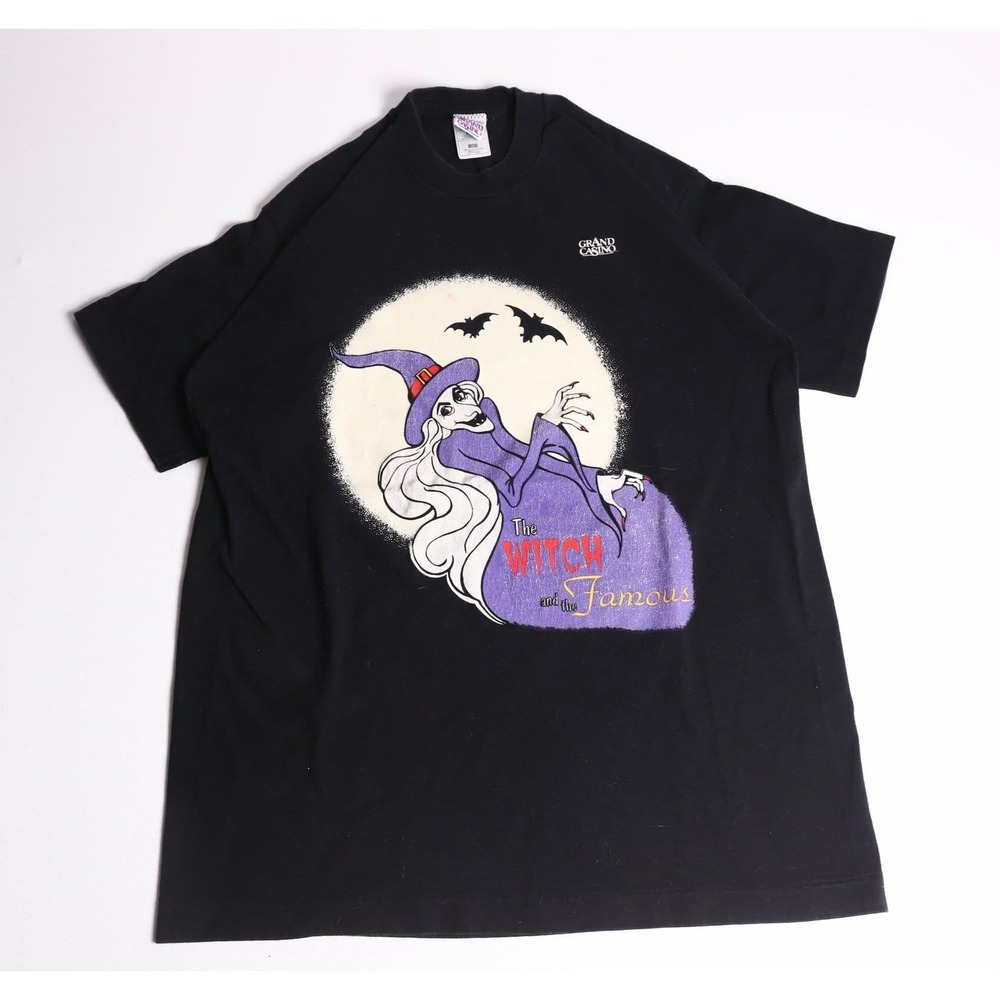Vintage Grand Casino The Witch and the Famous Glow T-Shirt XL Black Halloween